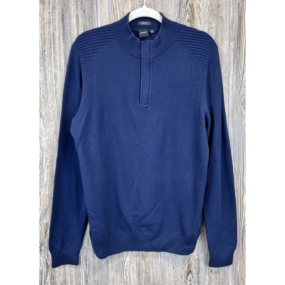 HUGO BOSS Esilvio 1/4‎ Zip Cotton/Wool Sweater Navy Blue MED Office Casual